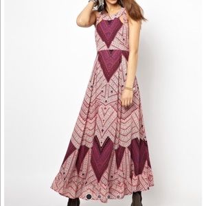 Free People Printed Maxi Dress with Lace Up Back